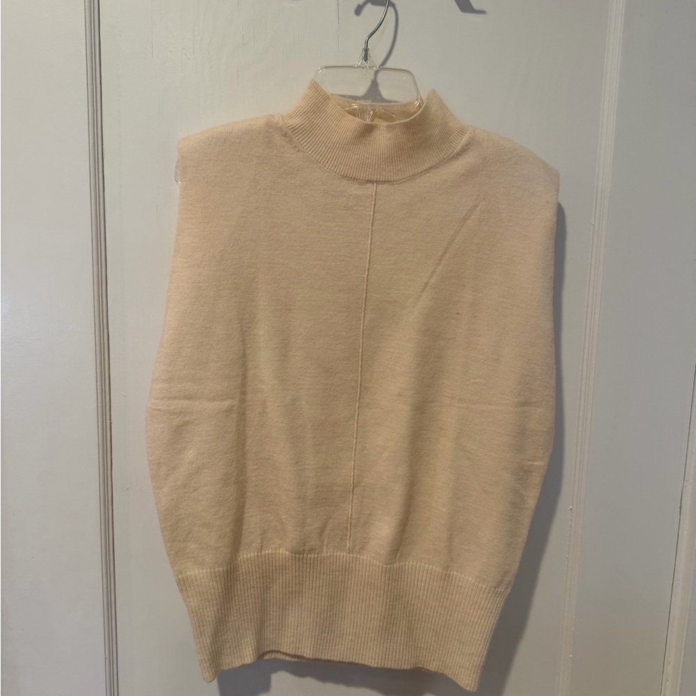 Elan Cream Sleeveless Turtleneck Sweater